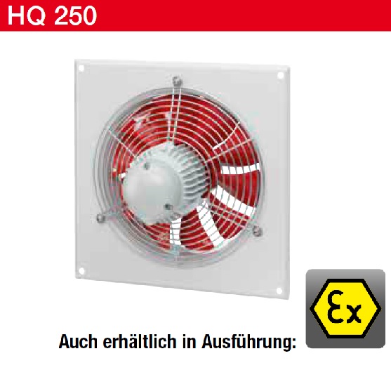 Helios HQW 250/4 tip. fali axiálventilátor négyszögletes kerettel, ráccsal,1~